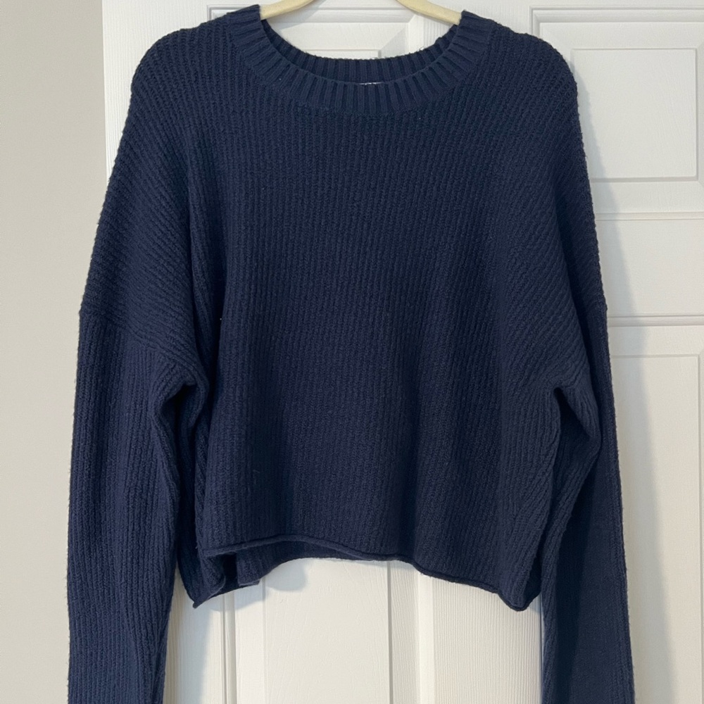 Abound Navy Ribbed Cropped Crewneck Sweater